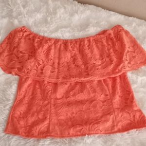 Offshoulder orange lace top